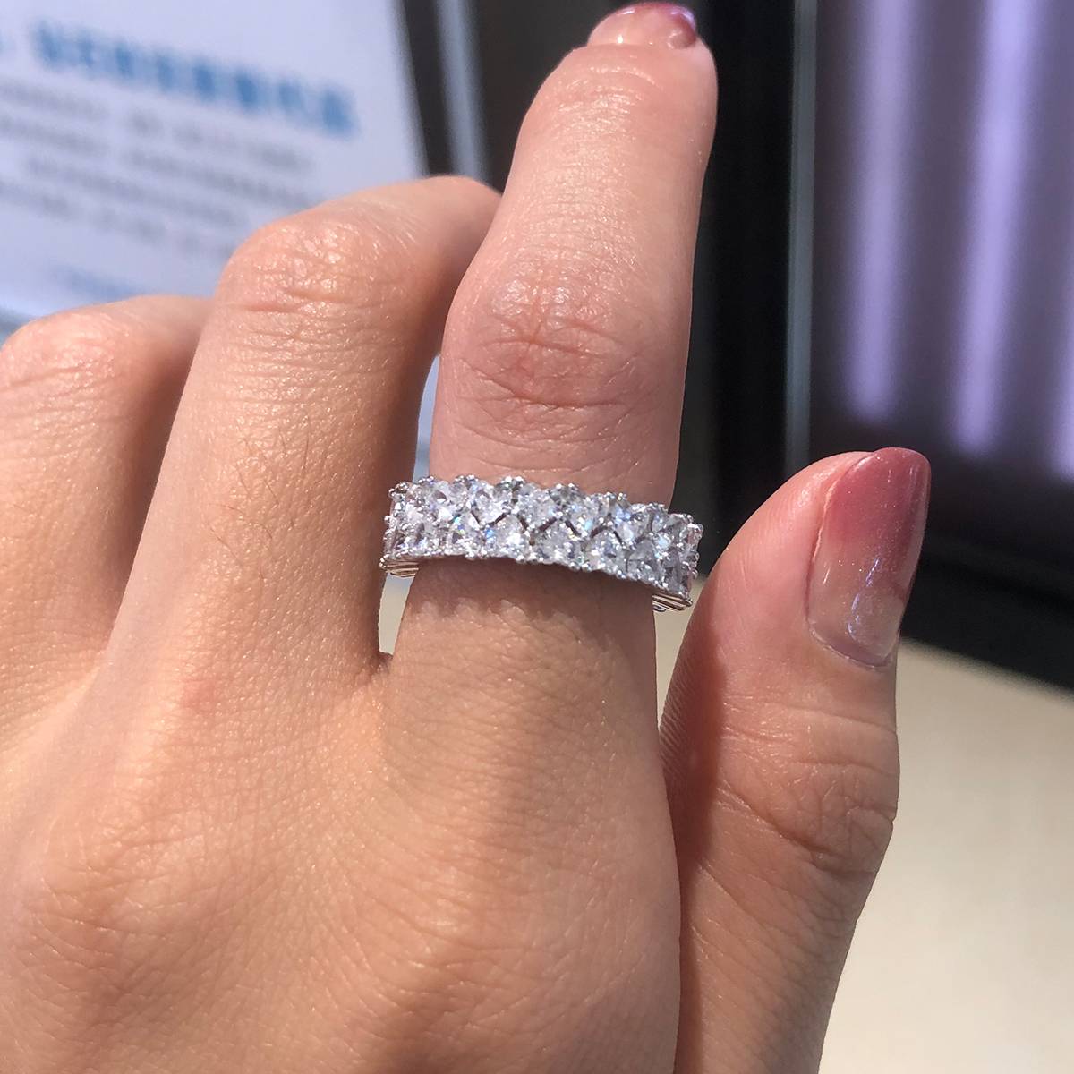 轻奢心形排戒S925银镀白金定制选款副石莫桑钻4.4ct